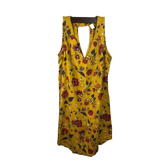 Old Navy Dress Womens Sleeveless Mini Large Yellow Floral V Neck Woven Size M - Picture 1 of 9